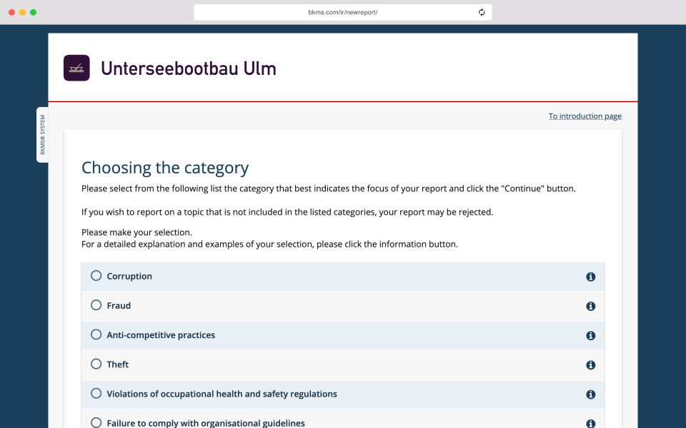 screenshot of BKMS Compliance System
